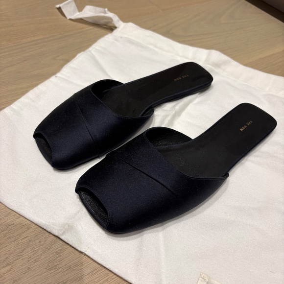 The Row "Milla" Satin Slides in Navy, Size 37.5 - Picture 3 of 4